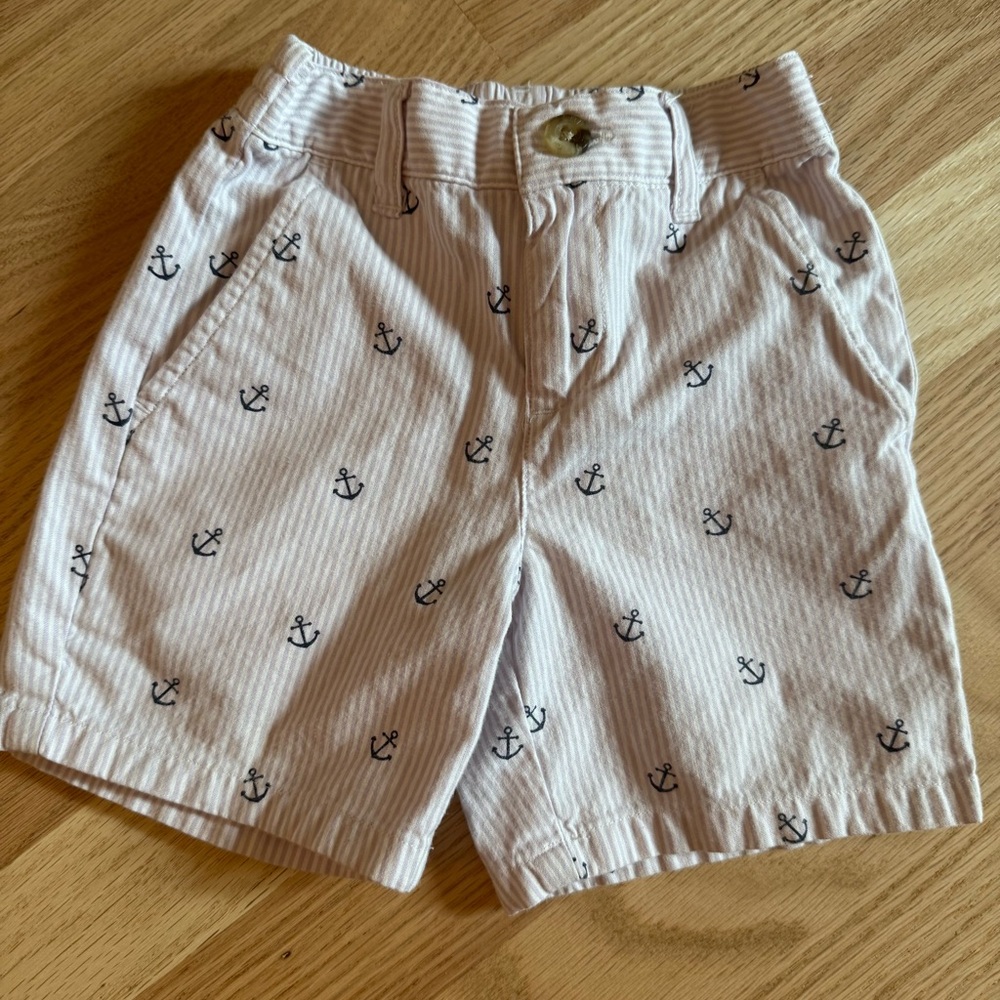 Janie and Jack Nautical Shorts - Lavender and White Seersucker with Navy Anchors